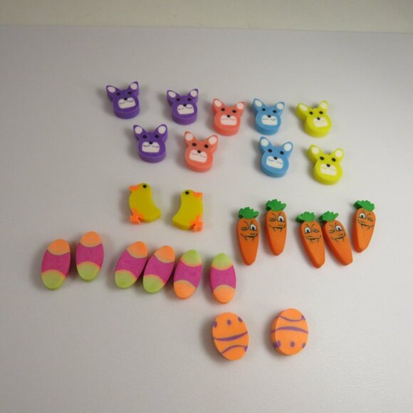 Easter Egg Filler: Small Erasers (24 items) Bunnies, Eggs, Carrots - Picture 2 of 7